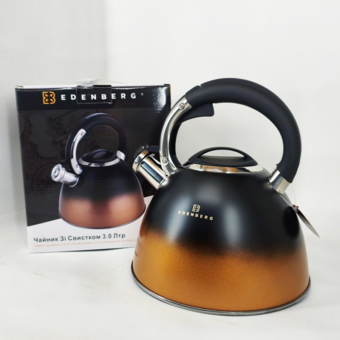 Чайник для газових плит Edenberg EB-8865 3л, Металевий чайник зі свистком з нержавіючої сталі JZ-17