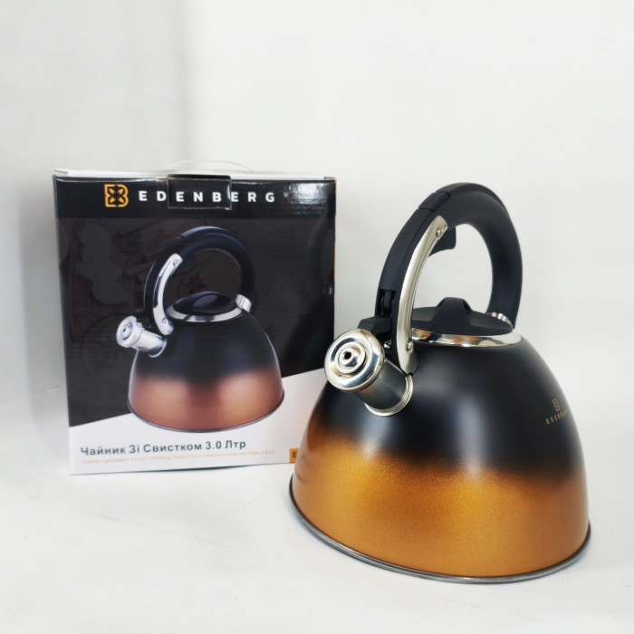 Чайник для газових плит Edenberg EB-8865 3л, Металевий чайник зі свистком з нержавіючої сталі JZ-17