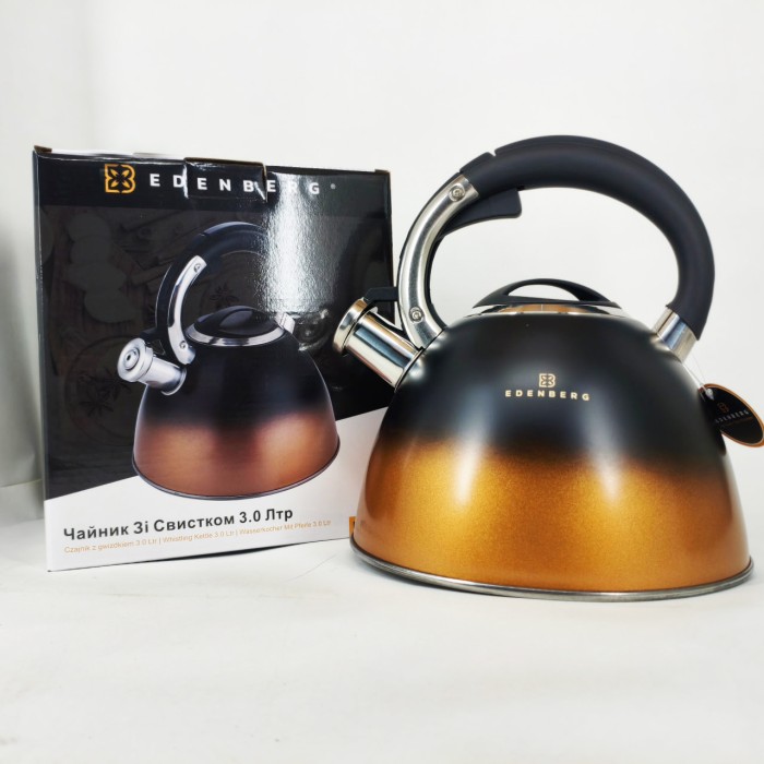 Чайник для газових плит Edenberg EB-8865 3л, Металевий чайник зі свистком з нержавіючої сталі JZ-17