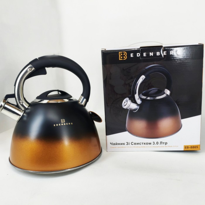 Чайник для газових плит Edenberg EB-8865 3л, Металевий чайник зі свистком з нержавіючої сталі JZ-17
