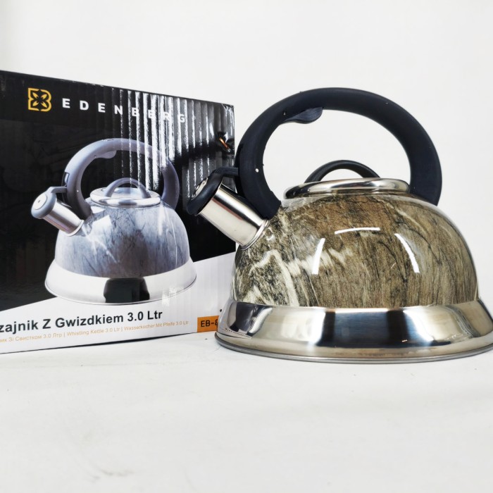 Хороший чайник для газової плити Edenberg EB-8871 3л, Чайник сталевий зі свистком на плиту EH-36