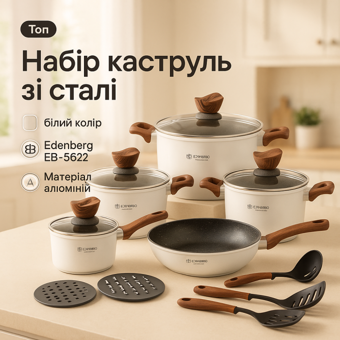 Набір кухонного посуду Edenberg EB-5622 з мармуровим антипригарним покриттям з 15 предметів