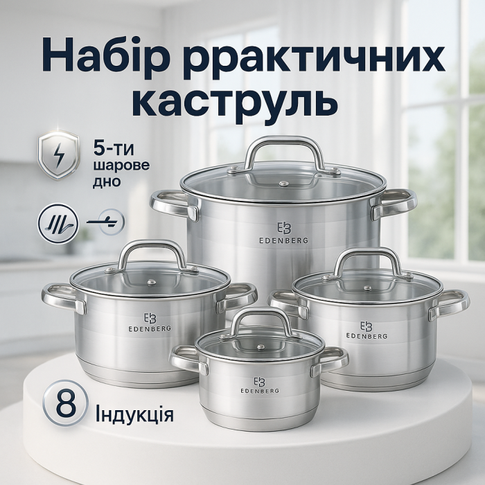 Набір посуду для будь-яких плит, Набір каструль з міцним антипригарним покриттям, Хороші каструлі ON-20