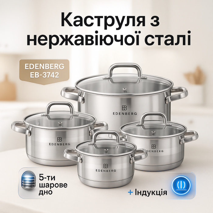 Набір каструль якісних з кришками, Набір каструль зі сталі з комплектом кришок HS-13
