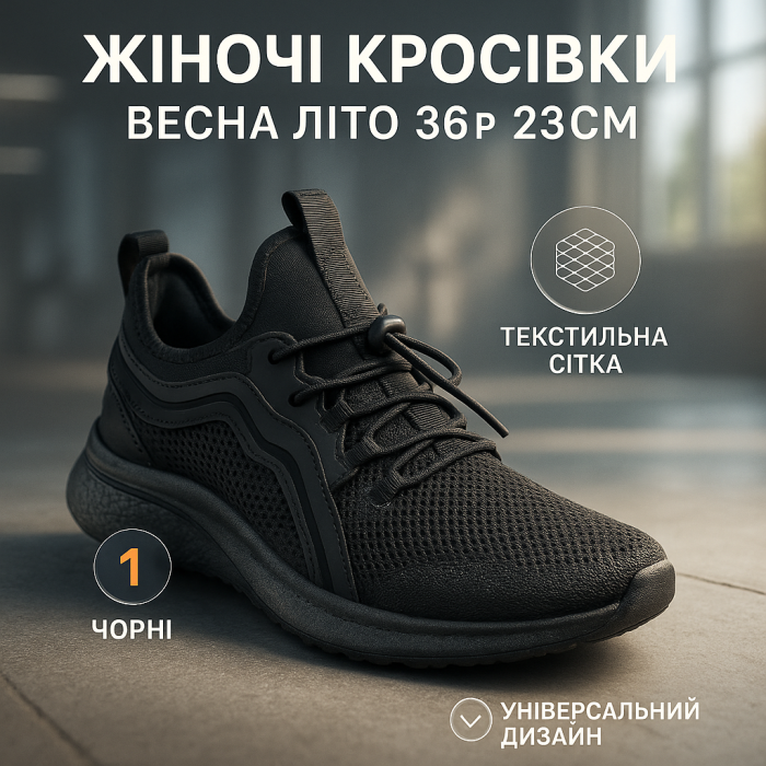 Літні жіночі кросівки чорного кольору з сітки 36 розмір 23см