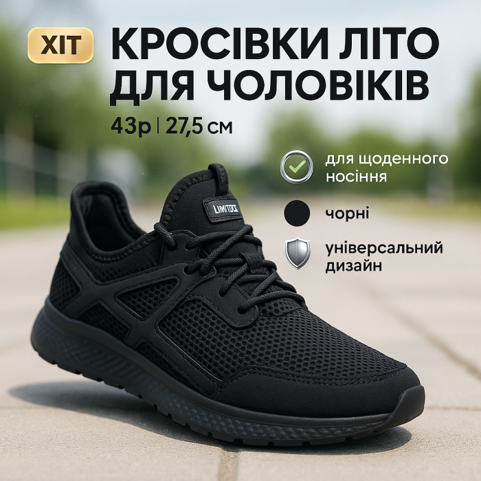 Кросівки літні чорні з сітчастим верхом розмір 43 27.5 см