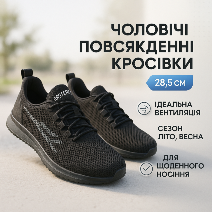Літні кросівки чорного кольору з сітчастого текстилю 45р 28.5см