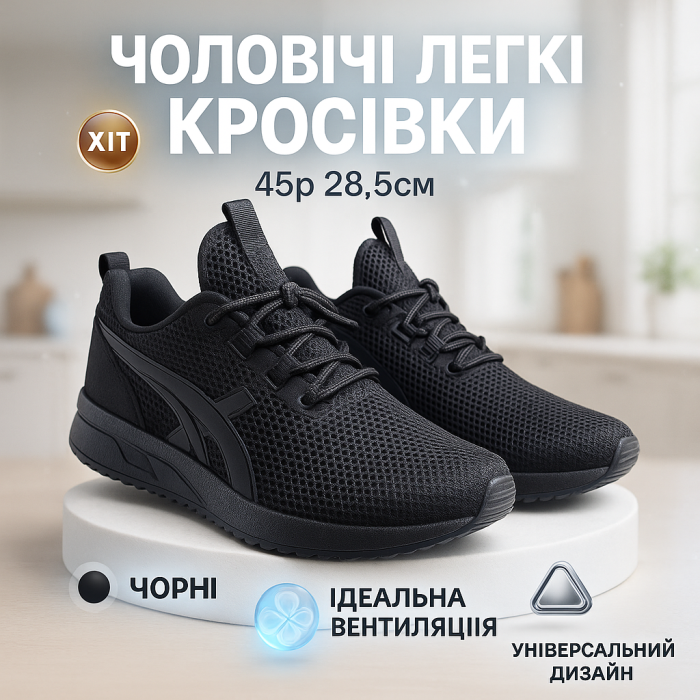 Літні кросівки з текстильною сіткою чорного кольору 45р 28.5см