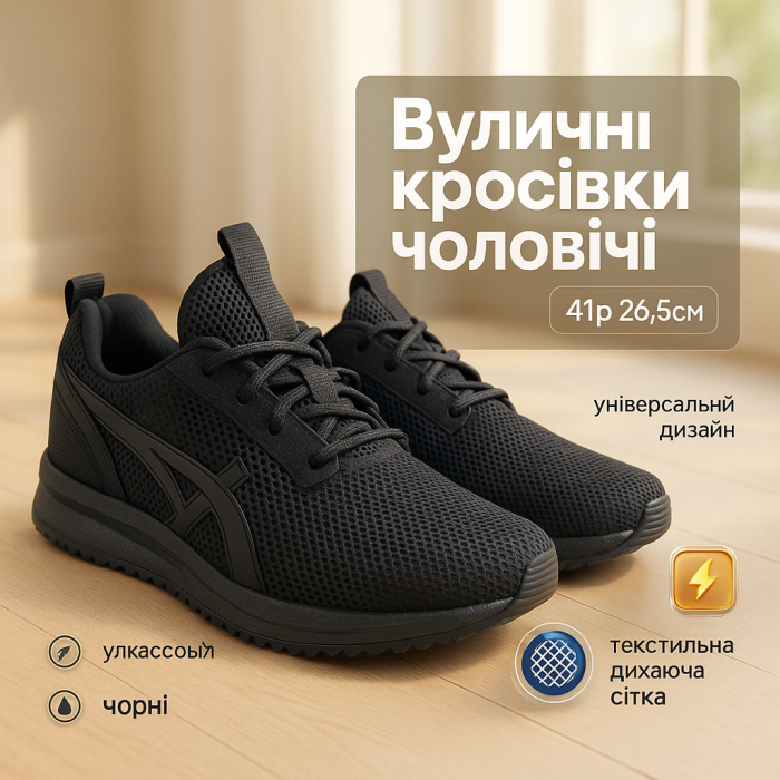 Літні чорні кросівки з сіткою 41р 26.5см для щоденного використання