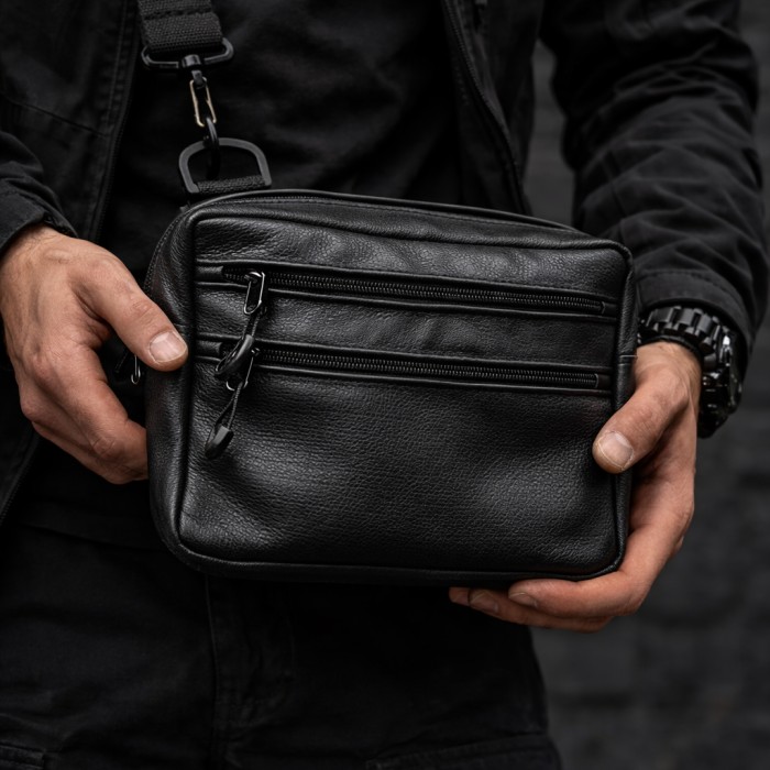 Чоловіча сумка месенджер з натуральної шкіри, містка шкіряна сумка через плече