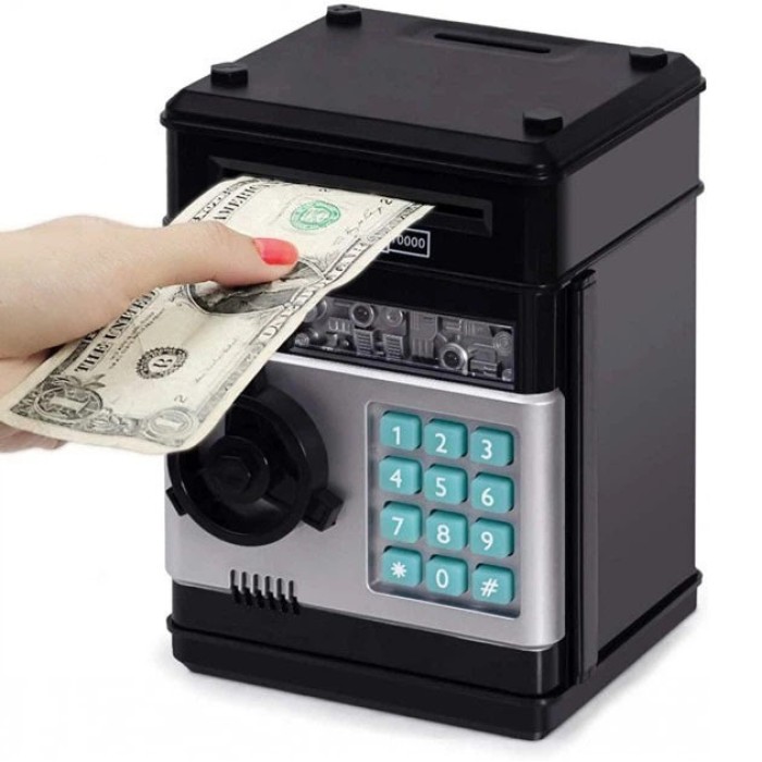 Електронна скарбничка сейф банкомат для дітей з PIN-кодом, автоматичний прийом банкнот і монет Black YO-53