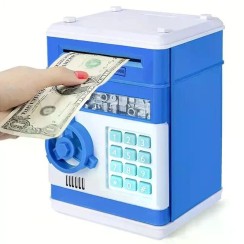 Електронна скарбничка сейф банкомат для дітей з PIN-кодом, автоматичний прийом банкнот та монет Blue CR-33