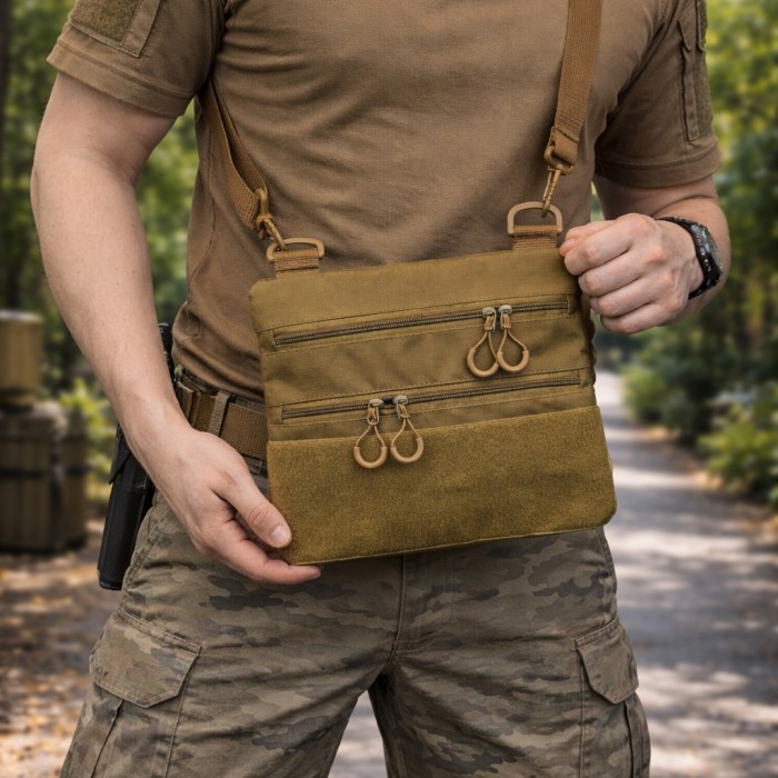 Тактична сумка через плече з панеллю для патчів Cordura койот