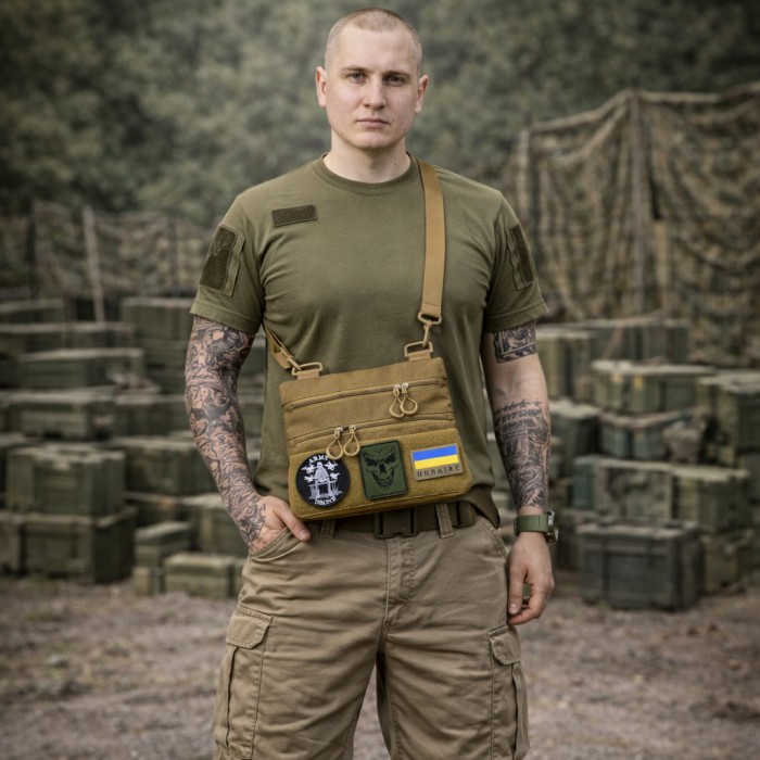 Тактична сумка з шевроном, Чоловіча сумка крос-боді Нагрудна розвантаження LU-93