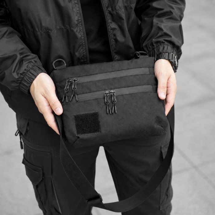 Тактична сумка чорна з Cordura 1000D, сумка через плече з VELCRO-панеллю