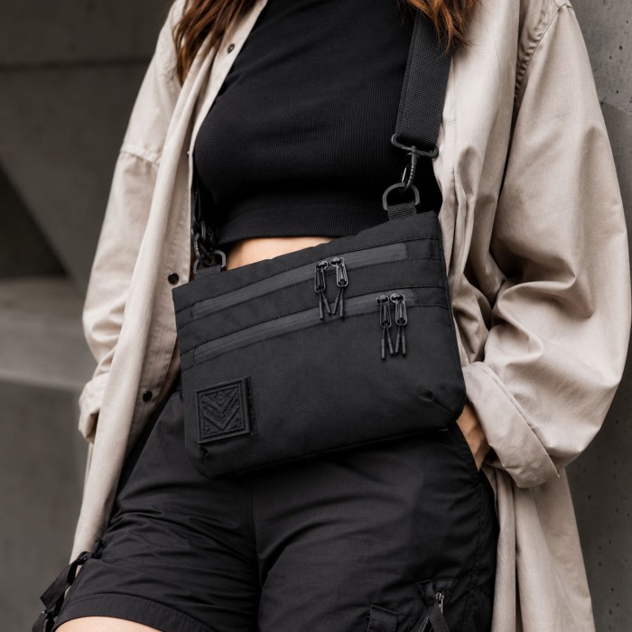 Тактична сумка чорна з Cordura 1000D, сумка через плече з VELCRO-панеллю