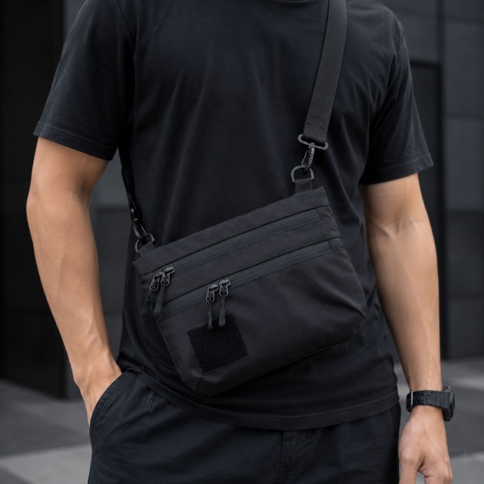Тактична сумка чорна з Cordura 1000D, сумка через плече з VELCRO-панеллю
