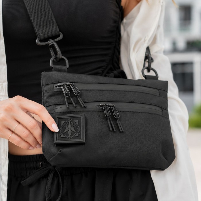 Тактична сумка чорна з Cordura 1000D, сумка через плече з VELCRO-панеллю
