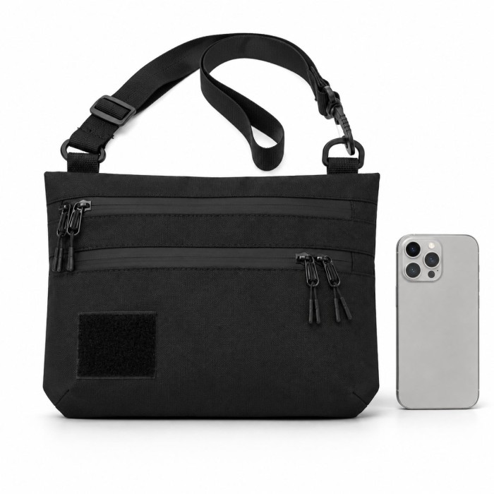 Тактична сумка чорна з Cordura 1000D, сумка через плече з VELCRO-панеллю