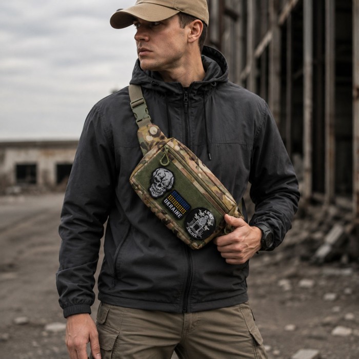 Тактична сумка-бананка Multicam для патчів і шевронів Cordura, поясна сумка унісекс 25×17×7 см