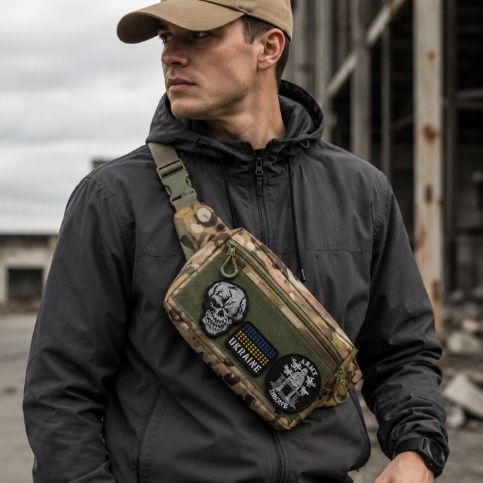 Тактична сумка-бананка Multicam для патчів і шевронів Cordura, поясна сумка унісекс 25×17×7 см