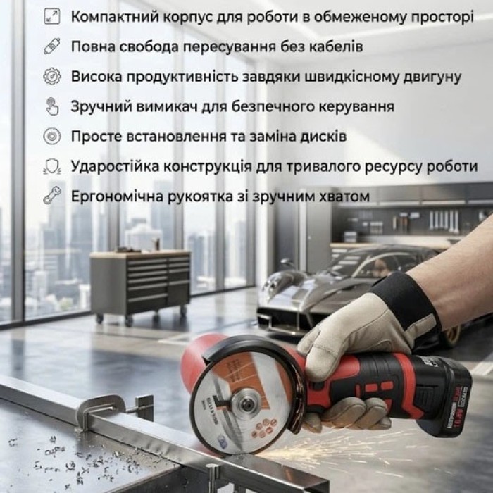 Акумуляторна міні шліфмашина Boxer BX-3293 АКБ 2x18V швидкість обертання 12500 об/хв діаметр диска 76мм
