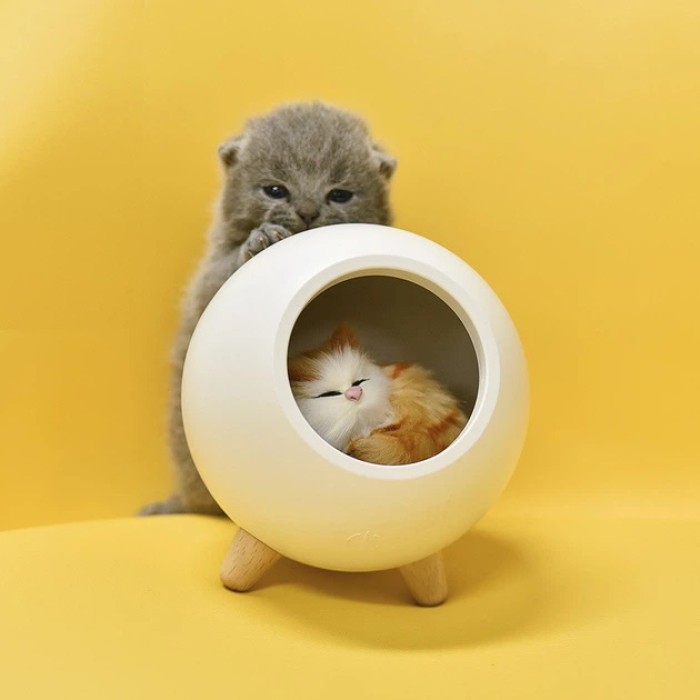 Креативний портативний дитячий нічник Котик у будиночку Cat House Білий Світильник з регулюванням яскравості