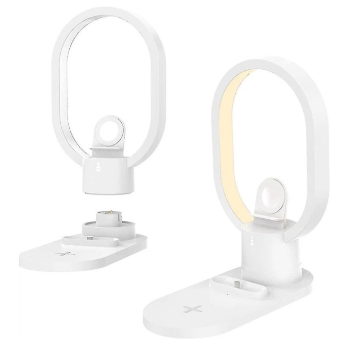 Бездротова зарядна станція LED нічник 15Вт для смартфонів та навушників заряджання без проводів White