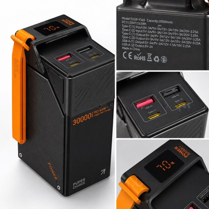 Павербанк WUW 30000mAh 65W Павербанк WUW TUGII Y365 зі швидкою зарядкою, Портативний зовнішній акумулятор DJ-92