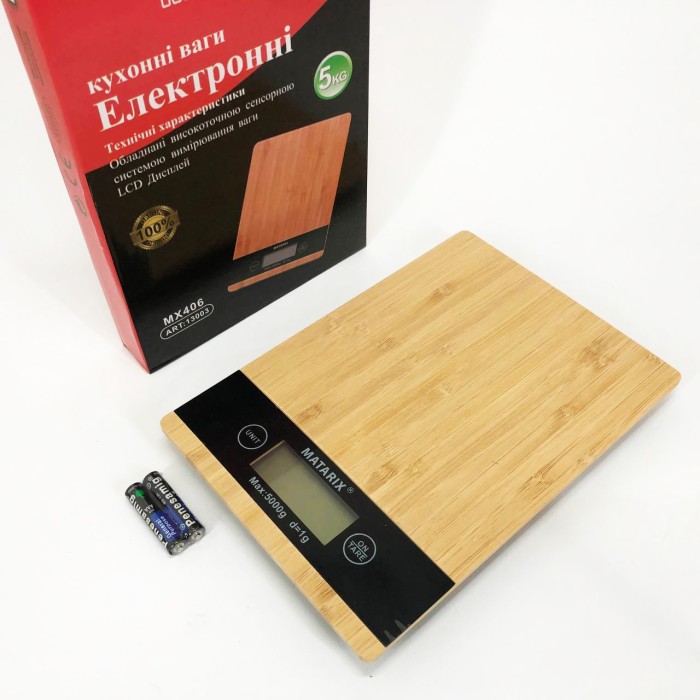 Ваги на кухню якісні для зважування MATARIX MX-406 5кг Wood, Ваги кухонні електронні хорошої якості AT-19