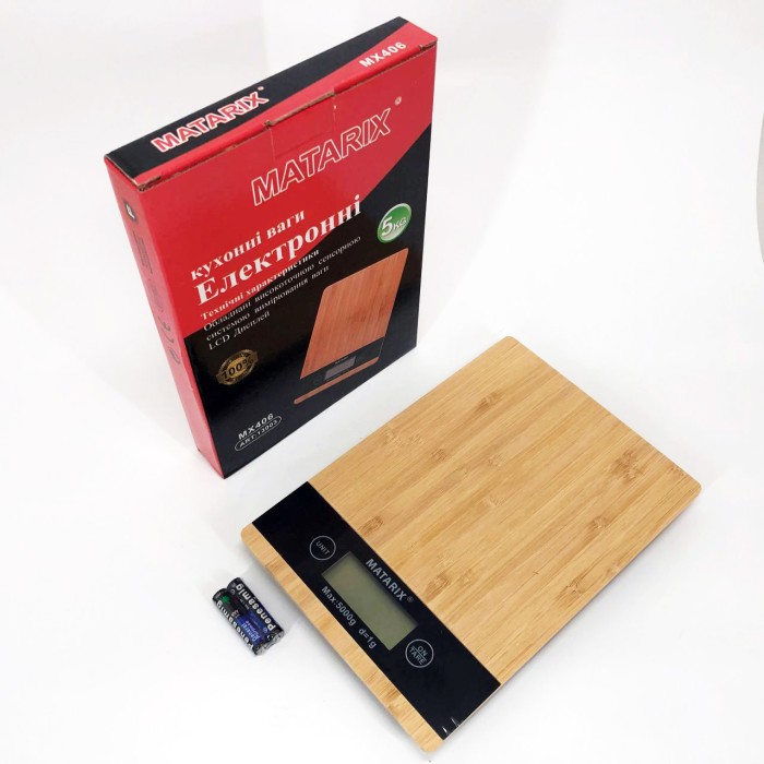Ваги на кухню якісні для зважування MATARIX MX-406 5кг Wood, Ваги кухонні електронні хорошої якості AT-19