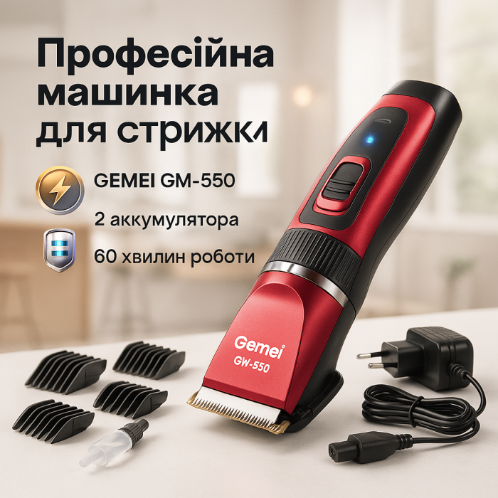 Професійна машинка для стрижки волосся GEMEI GM-550 з двома акумуляторами, Бритва триммер для бороди