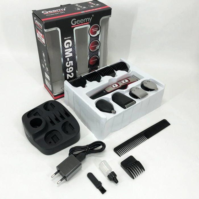 Машинка для стрижки 10в1 GEMEI GM-592, машина для окантування, підстригальна машинка. Колір: червоний