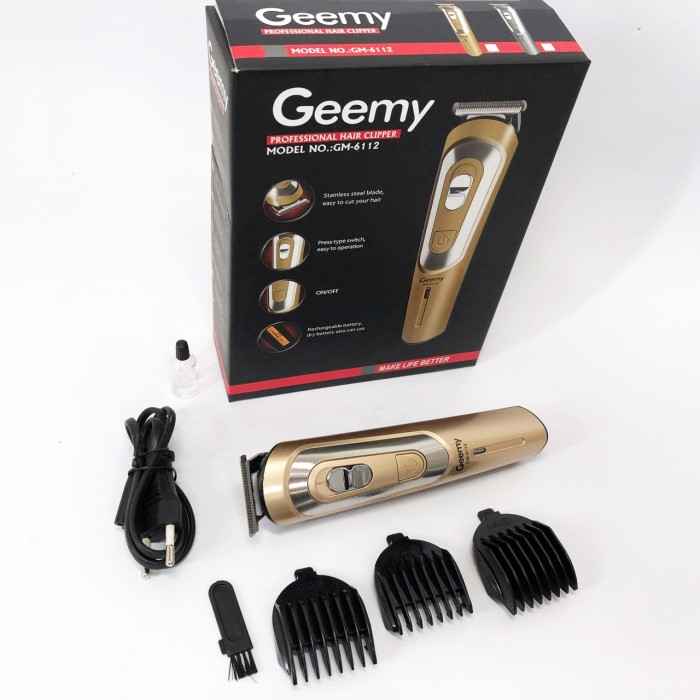 Електромашинка для волосся GEMEI GM-6112, Акумуляторна машинка для стрижки волосся з насадками BG-82