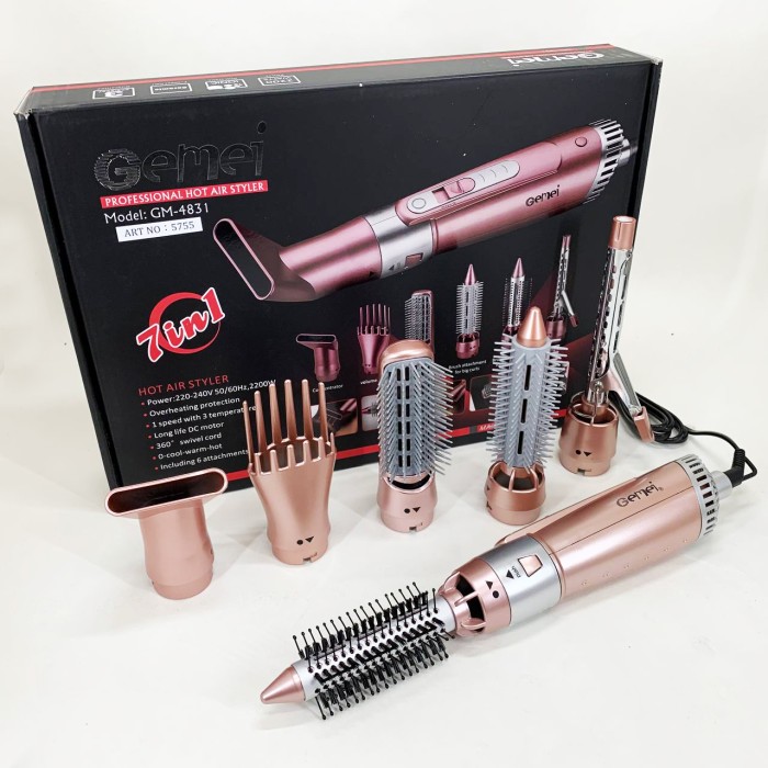 Фен для волосся з холодним обдуванням GEMEI, Функціональна щітка для сушіння, Хороший потужний фен QR-47