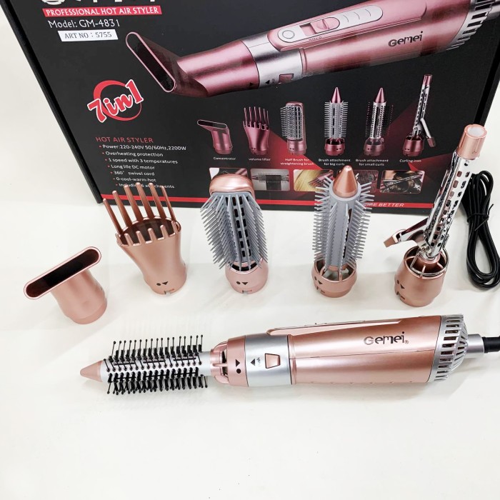 Фен для волосся з холодним обдуванням GEMEI, Функціональна щітка для сушіння, Хороший потужний фен QR-47