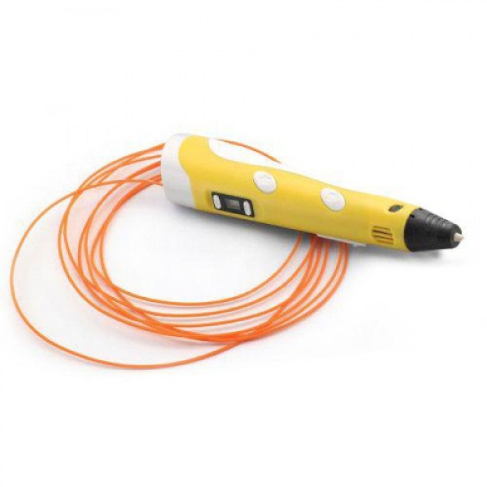 3D ручка Smart 3D Pen 2 c LCD дисплеєм, Дитяча електро ручка для фігурок із пластику. Колір: жовтий