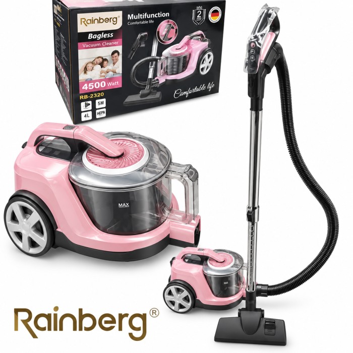 Пылесос безмешковый Rainberg RB-2320 4л Контейнерный пылесос 4500Вт с НЕРА-фильтром Мощный циклонный Pink