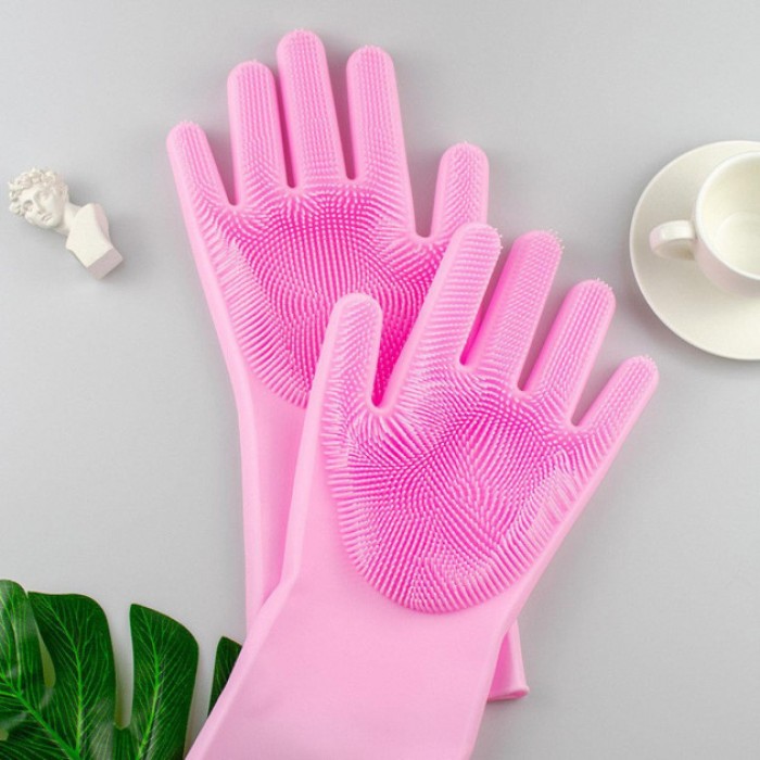 Силіконові рукавички Magic Silicone Gloves Pink для прибирання чистки миття посуду для будинку. Колір рожевий EX-76