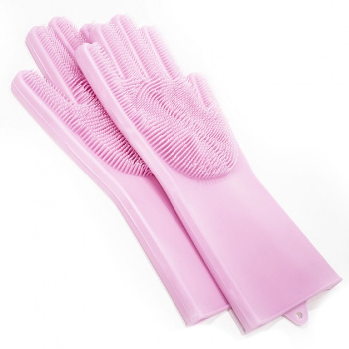 Силіконові рукавички Magic Silicone Gloves Pink для прибирання чистки миття посуду для будинку. Колір рожевий EX-76