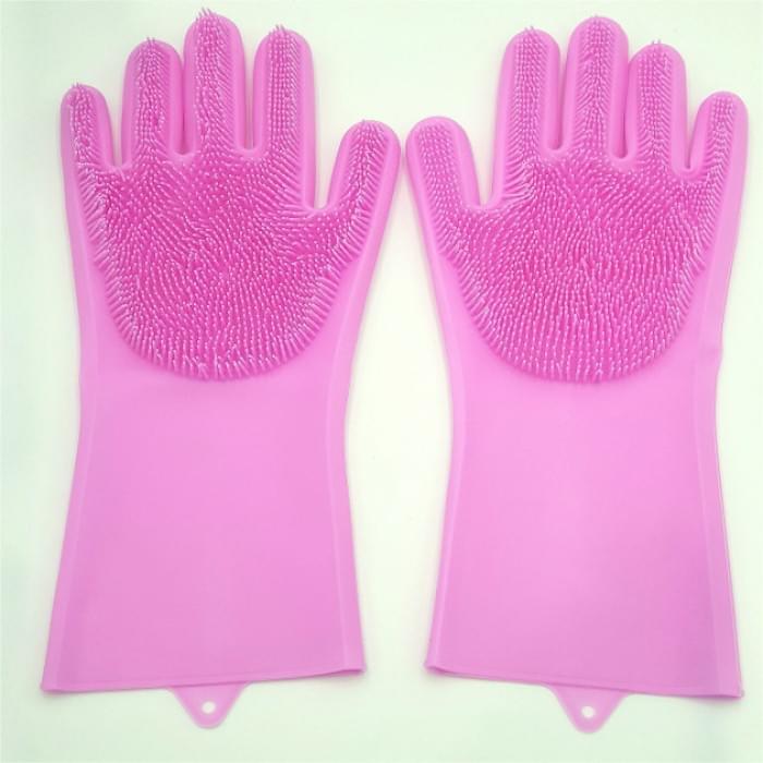 Силіконові рукавички Magic Silicone Gloves Pink для прибирання чистки миття посуду для будинку. TQ-676 Колір рожевий