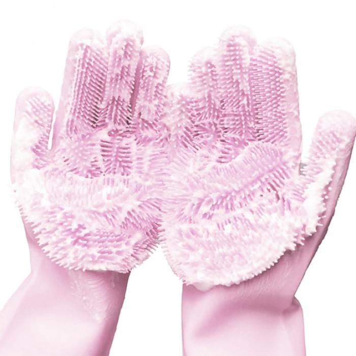 Силіконові рукавички Magic Silicone Gloves Pink для прибирання чистки миття посуду для будинку. TQ-676 Колір рожевий