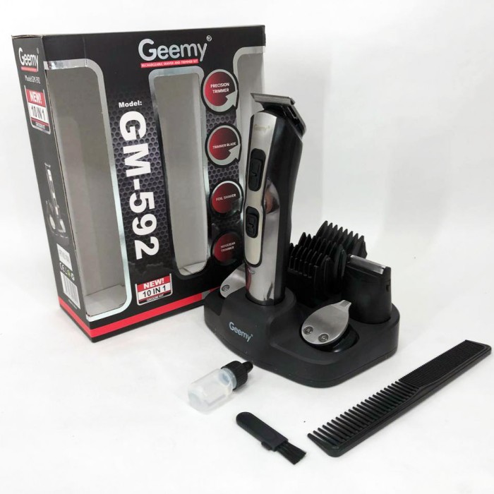 Машинка для стрижки 10в1 GEMEI GM-592, тример для бороди, триммер бездротової Black