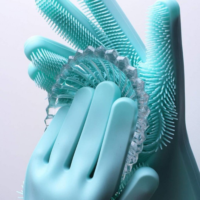 Силіконові рукавички Magic Silicone Gloves Pink для прибирання чистки миття посуду для будинку. Колір: бірюзовий JC-46
