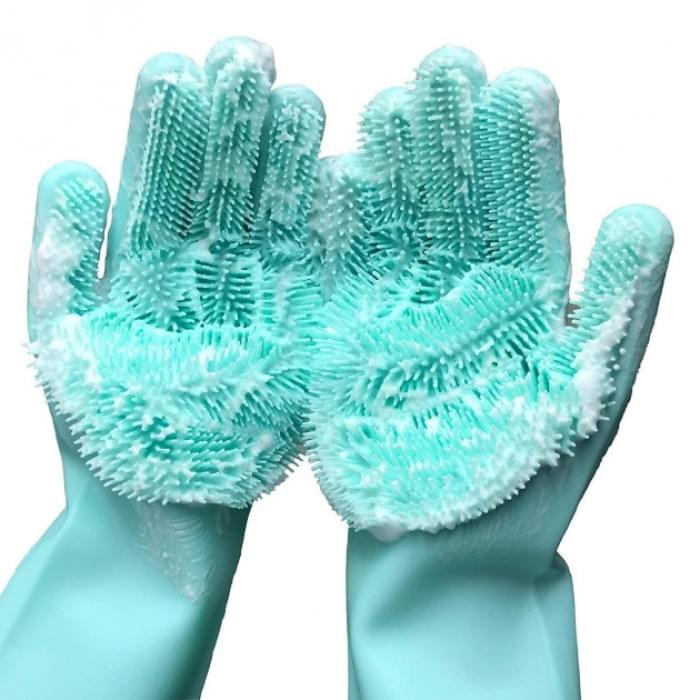 Силіконові рукавички Magic Silicone Gloves Pink для прибирання чистки миття посуду для будинку. RB-787 Колір: бірюзовий