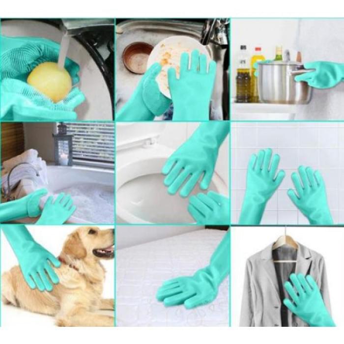Силіконові рукавички Magic Silicone Gloves Pink для прибирання чистки миття посуду для будинку. RB-787 Колір: бірюзовий