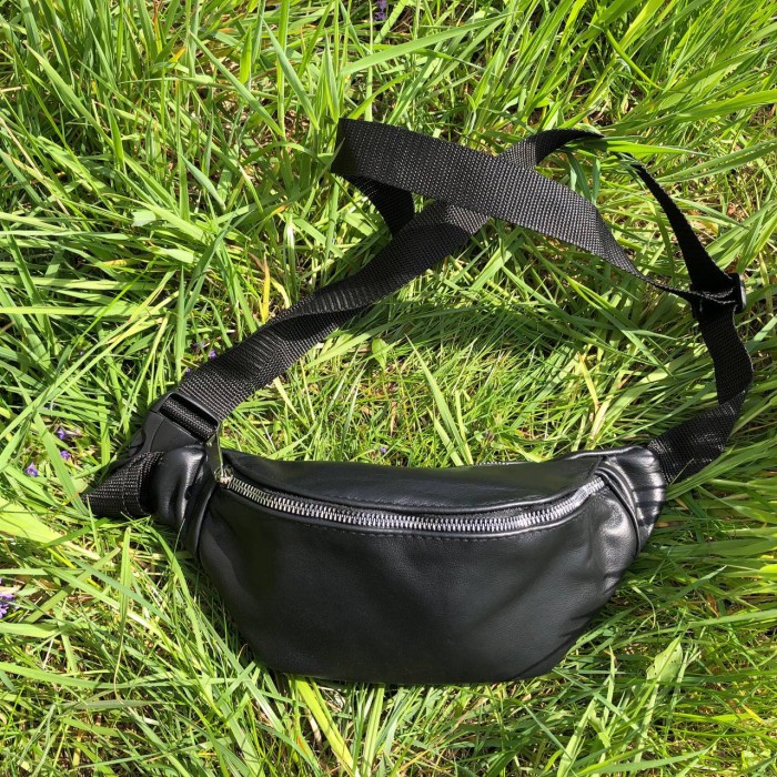 Фірмова чоловіча сумка бананка, Бананка чорна з натуральної шкіри Сумка чоловіча шкіряна MY-91