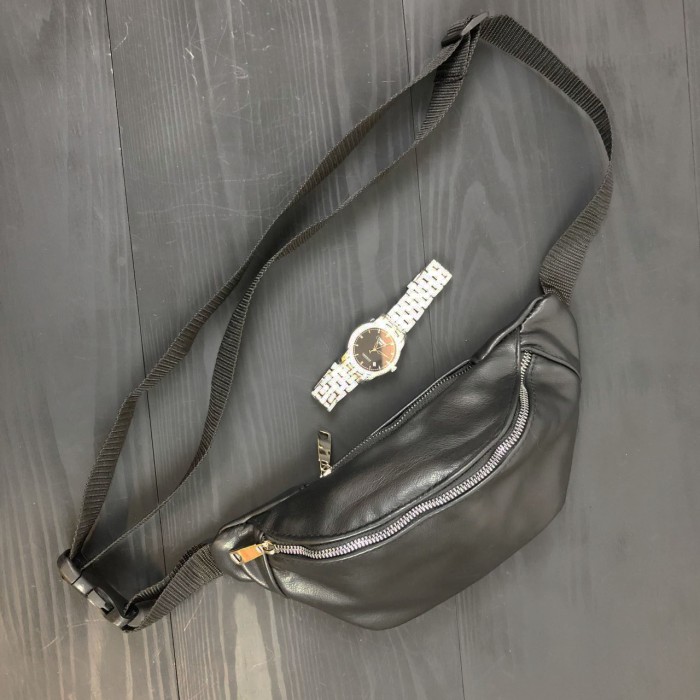 Фірмова чоловіча сумка бананка, Бананка чорна з натуральної шкіри Сумка чоловіча шкіряна MY-91