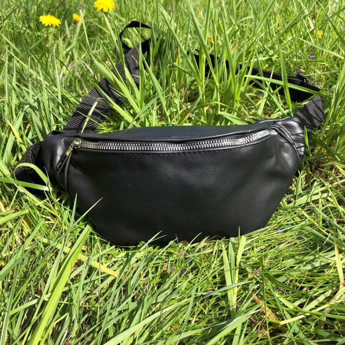 Фірмова чоловіча сумка бананка, Бананка чорна з натуральної шкіри Сумка чоловіча шкіряна MY-91