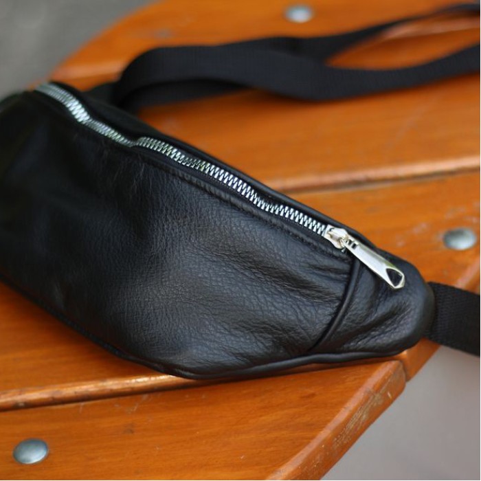 Фірмова чоловіча сумка бананка, Бананка чорна з натуральної шкіри Сумка чоловіча шкіряна MY-91